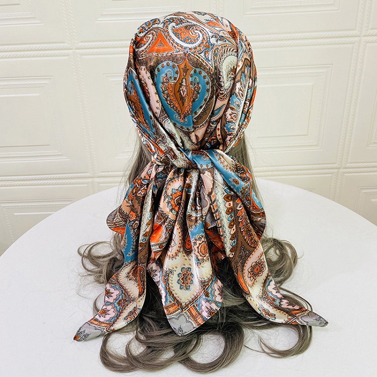 New simulation scarf female large square scarf 90cm shawl, cashew flower printing cross-border wholesale color ding scarf